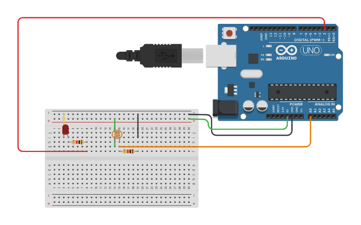 Circuit design LIGHT SENSITIVE LED - Tinkercad