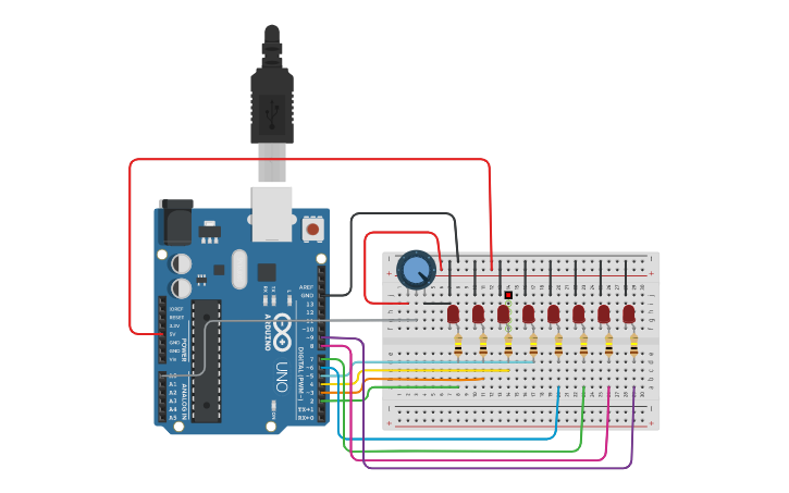 Circuit design LED Chaser-Светодиодный конденсатор - Tinkercad