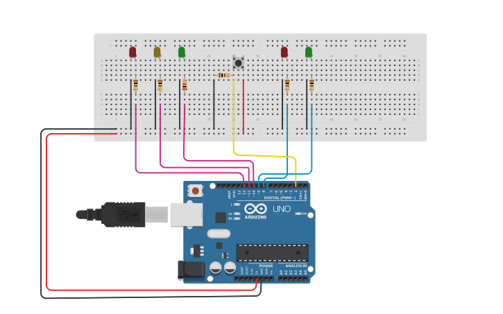 Circuit design e4 اشارة المرور مع السوج - Tinkercad
