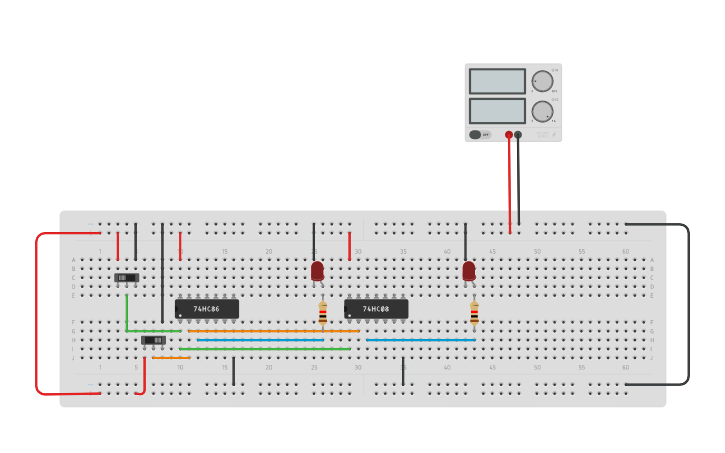 Circuit design Half Adder using logic gates - Tinkercad