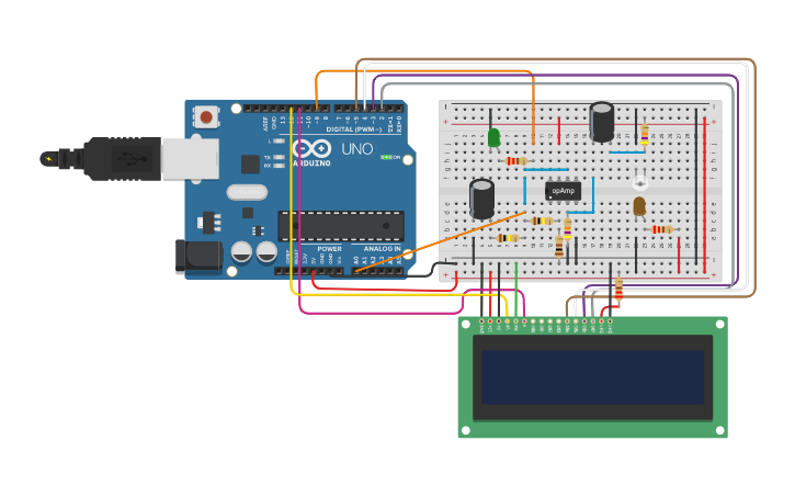 Circuit design PULSIOXIMETRO CON PANTALLA LCD SIN BLUETHOOT - Tinkercad