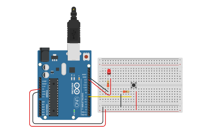 Circuit design Điều khiển LED bằng button - Tinkercad