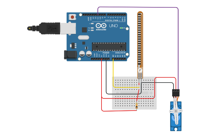 Circuit design flex sensor with servo motor - Tinkercad