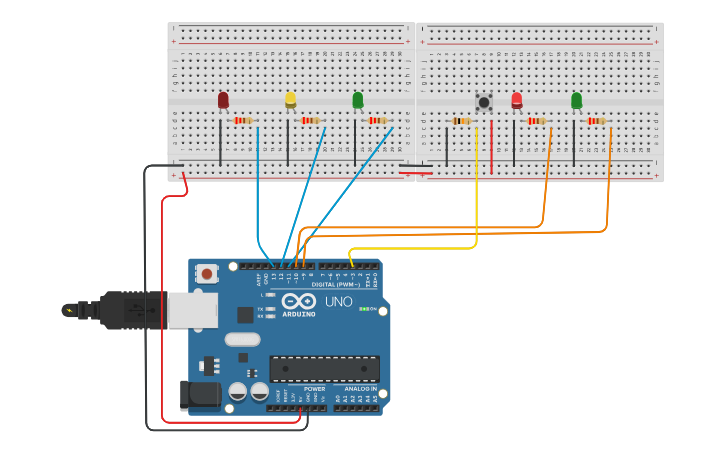 Circuit design Semáforo LED - Tinkercad