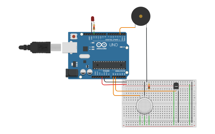 Circuit design Fire alarm system - Tinkercad