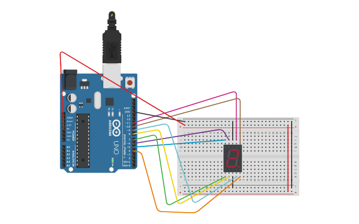 Circuit design 7-segment display - Tinkercad