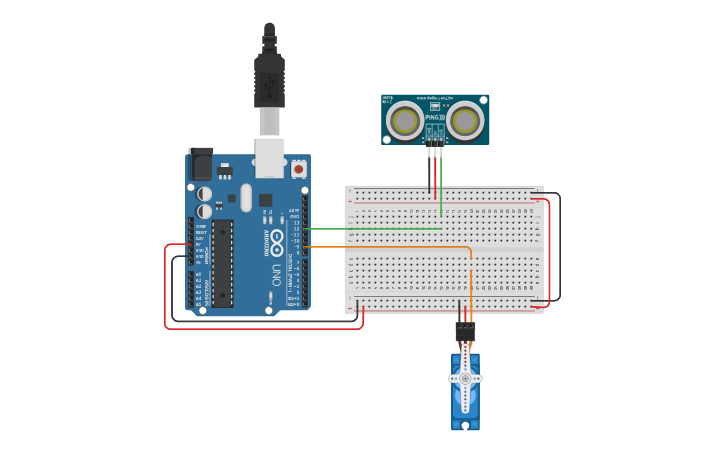 Circuit design Motor control with ultra sonic sensor - Tinkercad