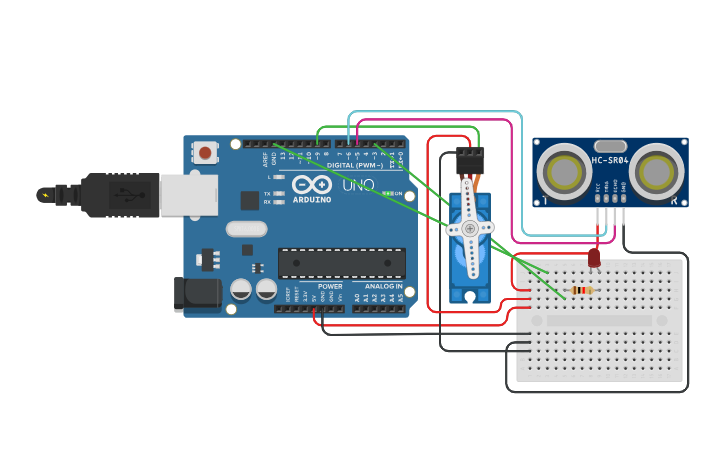 Circuit design Copy of Control Servo Using Ultrasonic Sensor - Tinkercad