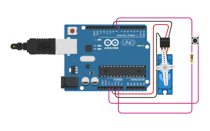 Circuit design SERVO CON PUSHBUTTON - Tinkercad