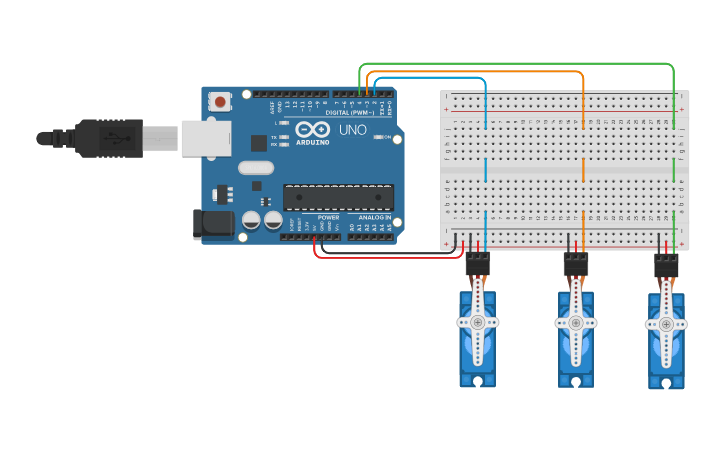 Circuit design servos - Tinkercad