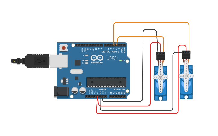 Circuit design two servo motors - Tinkercad