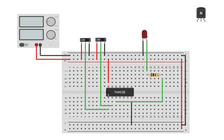 74hc32 Connection Arduino Circuit design OR GATE | 7432 - Tinkercad