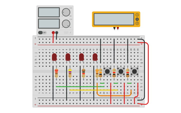 Circuit design 5.Pulsador Pull Up y Pull Down - Tinkercad