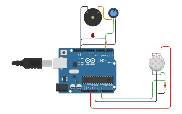 Circuit design gas sensor | Tinkercad