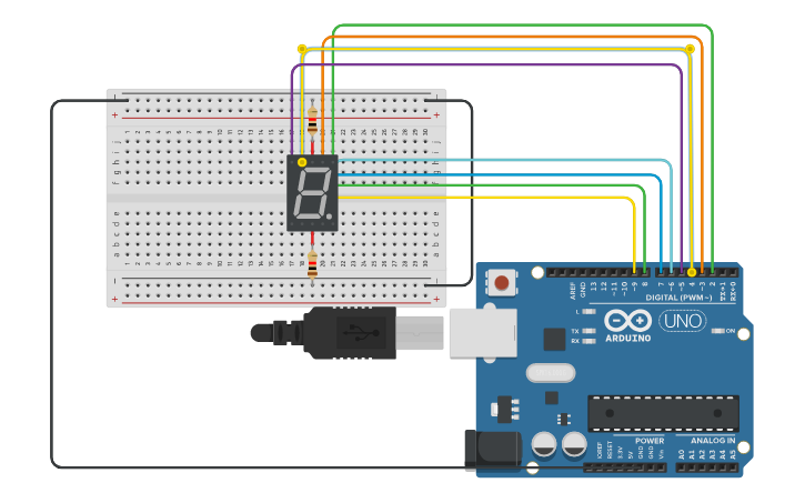 Circuit design Display 7 Segmentos | Tinkercad