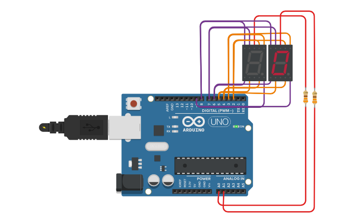 Circuit design 2-Digit 7-Segment Display - Tinkercad
