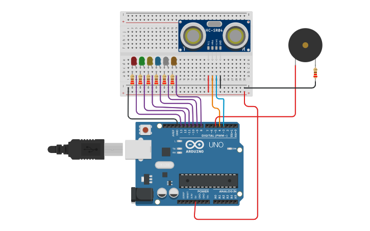 Circuit design TAREA - LED + BUZZER | Tinkercad