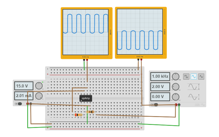 Circuit Design INVERTING AMPLIFIER USING OP AMP Tinkercad