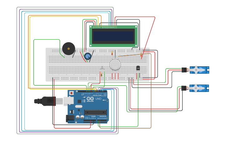 Circuit design Fire Detection Alarm - Tinkercad image.