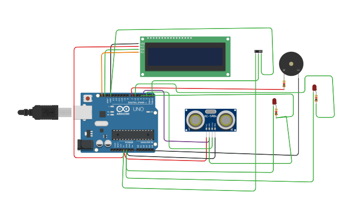 Circuit Design Led Ultrasonic Sensor Using Buzzer Tinkercad