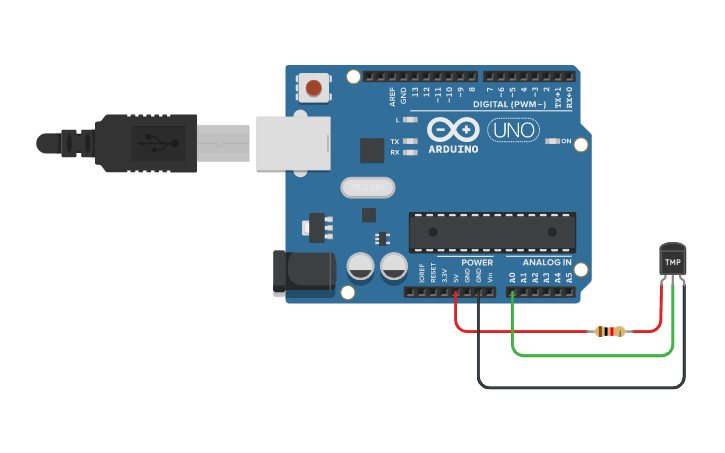 Circuit design NTC THERMISTOR PROJECT - Tinkercad