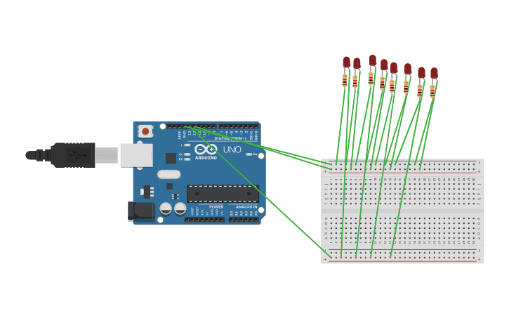 Circuit design Cadena de LEDS - Tinkercad