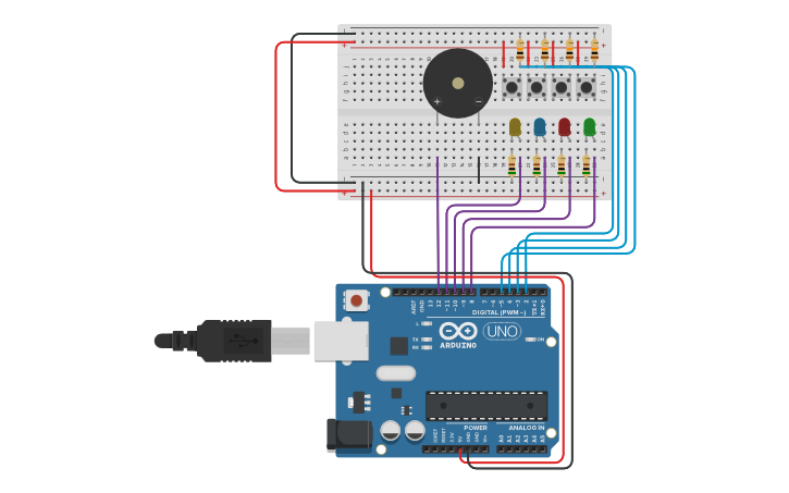 Circuit design Arduino - Game Genius - Tinkercad