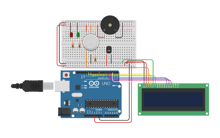 Circuit design Fire Alarm Security System - Tinkercad