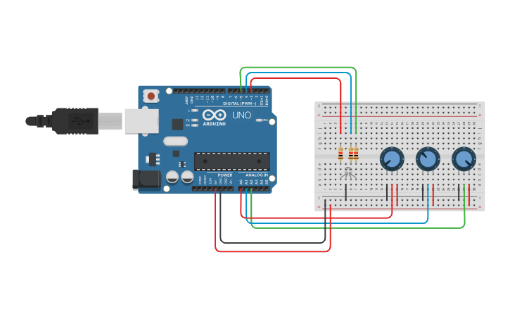 Circuit design S15. RGB LED and Potentiometer - Tinkercad