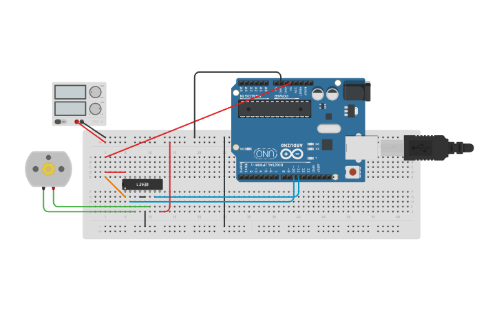 Circuit design 10-6 L293D (H-bridge motor driver) - Tinkercad