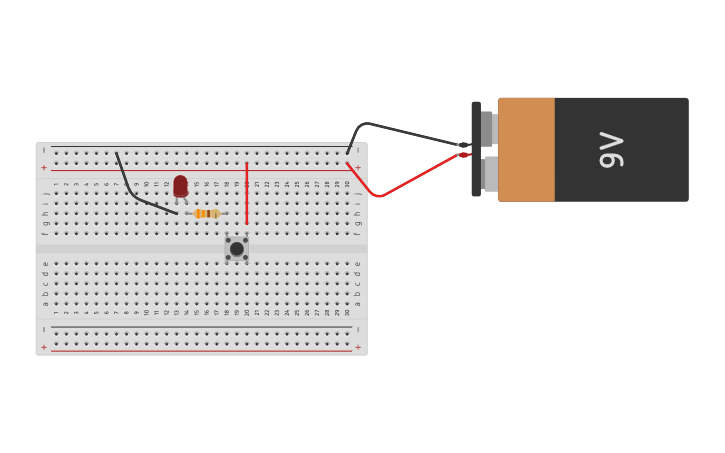 Circuit design LED -TASTER - 9V - Protobord | Tinkercad