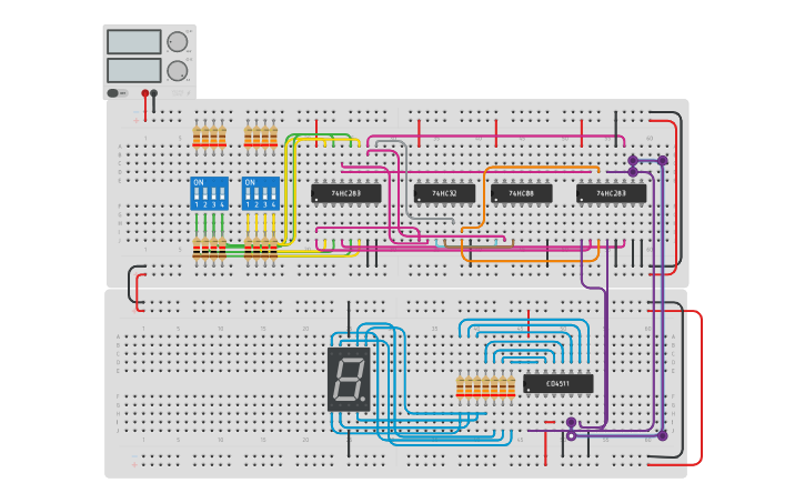 Circuit design SUMADOR 74283 - Tinkercad
