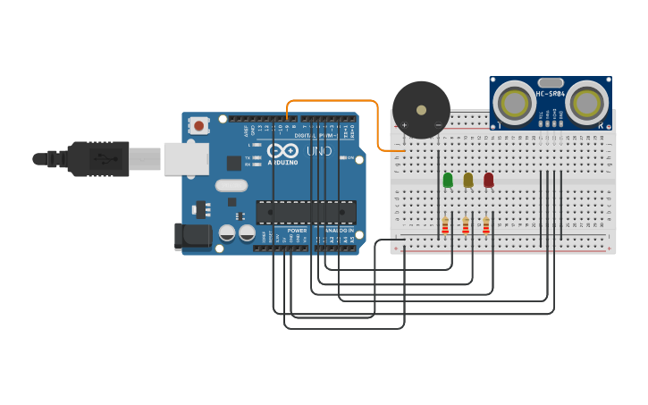 Circuit design Alarm Ultrasonic - Tinkercad