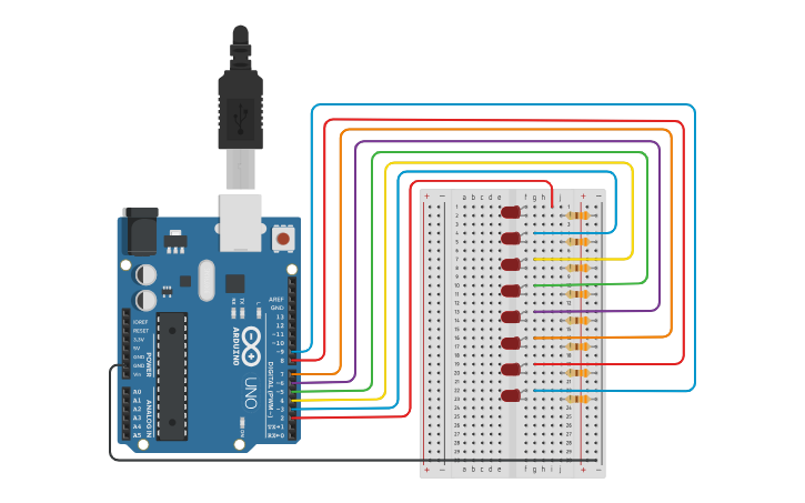 Circuit design Multiple LEDs - Tinkercad