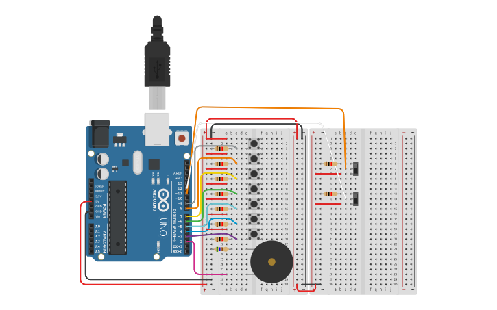 Circuit design D'Addetta - Simulazione Tastiera Musicale Arduino+ 4 ...