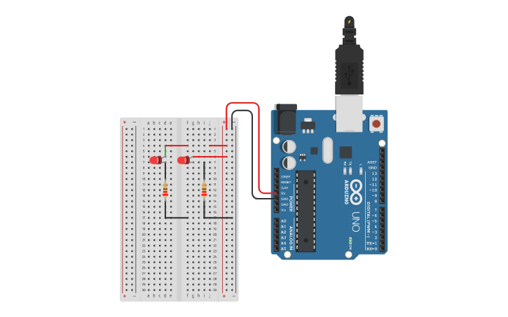 Circuit design Protoboard com Arduino | Tinkercad