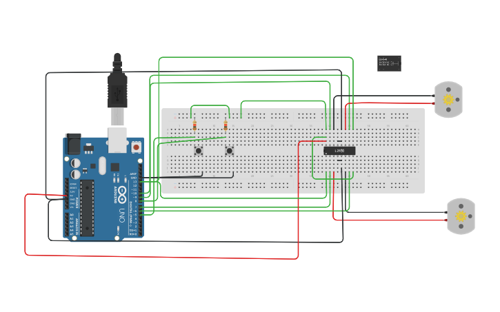 Circuit design Running DC motor using arduino and IC - Tinkercad image.