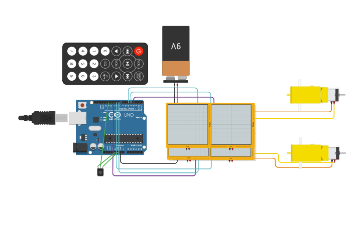 Circuit design Motores dc con sensor infrarojo - Tinkercad