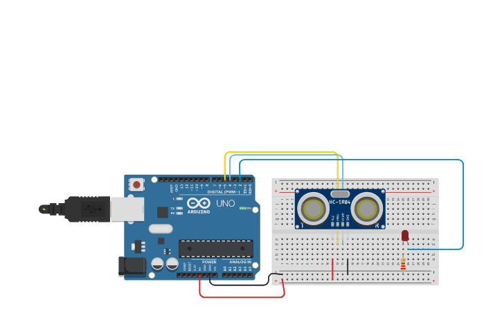 Circuit design sensor ultrasonico - Tinkercad