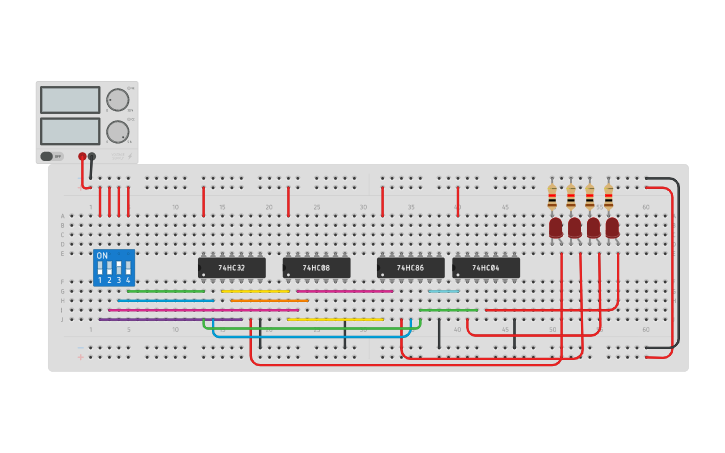 Circuit design BCD to XS3 converter - Tinkercad