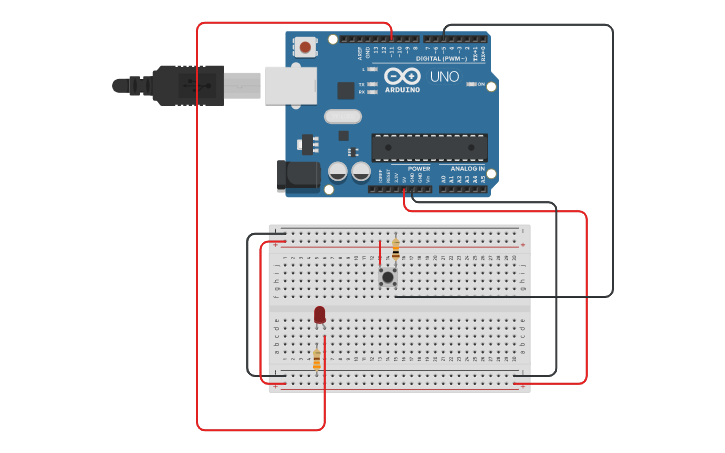 Circuit design LED button - Tinkercad