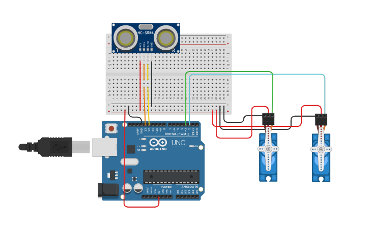 Circuit design sensor con 2 servos - Tinkercad