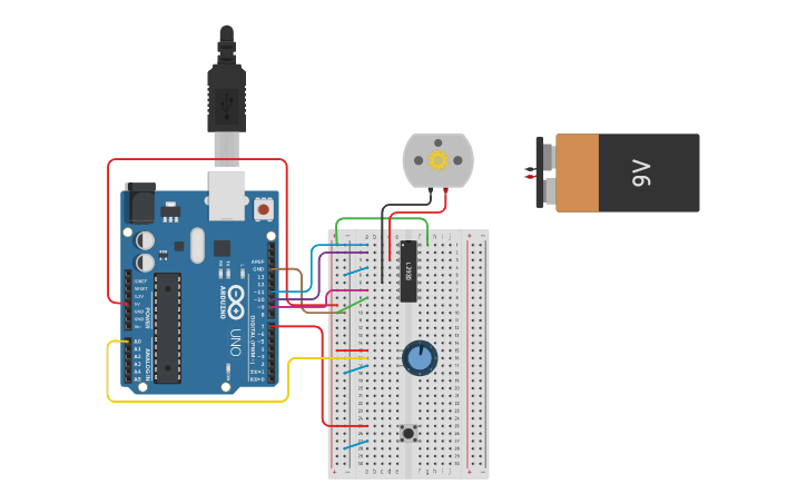 Circuit design Changing speed of DC motor with Arduino - Tinkercad
