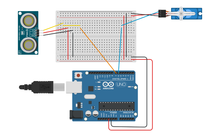 Circuit design Ultrasonic with servo motor - Tinkercad