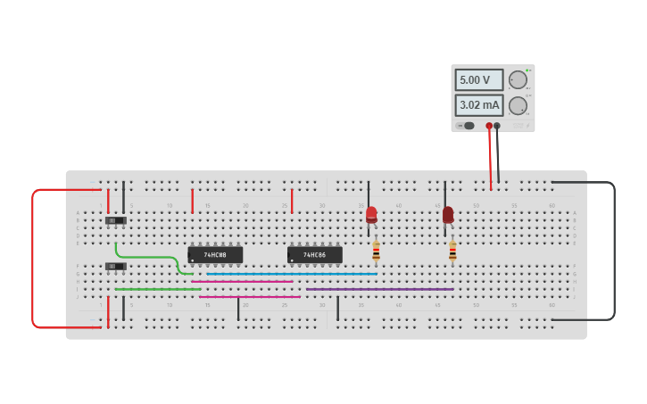 Circuit design Half Adder using logic gates | Tinkercad