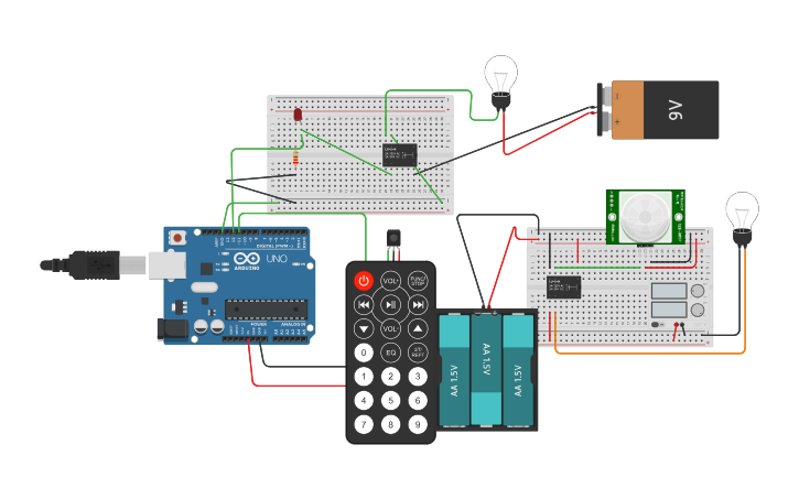 Led Inrarojo Arduino Circuit design Enciende un LED con infrarrojo con Relay - Tinkercad