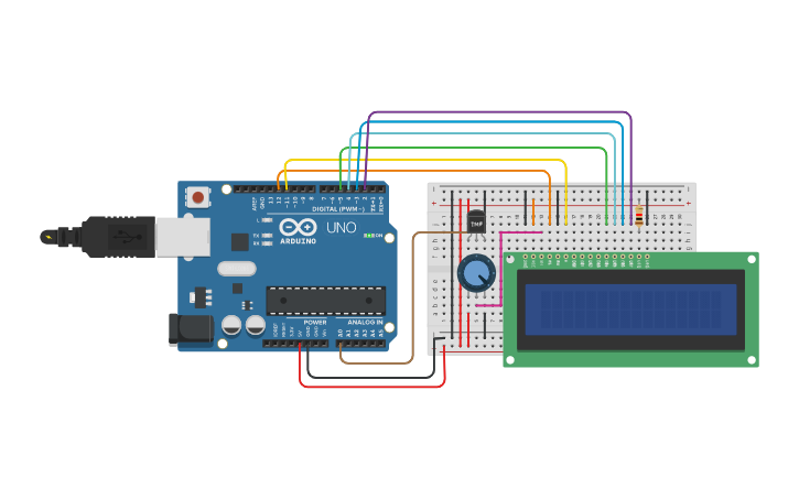 Circuit design LCD+電位感測器+溫度感測器 - Tinkercad