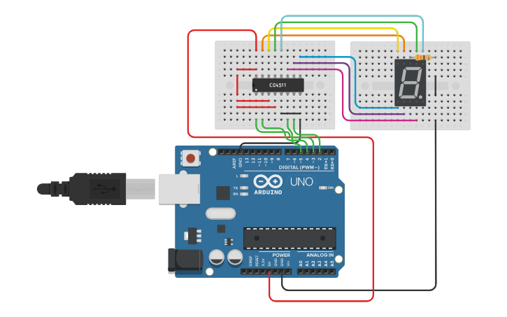 Circuit design 7 Segment Display - Tinkercad