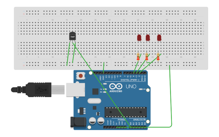 Circuit design Temperature sensor - Tinkercad