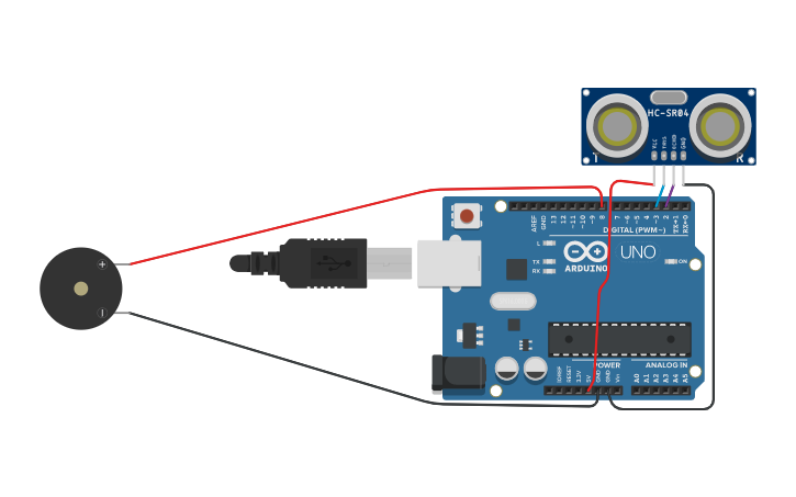 Circuit design sensor Buzzer - Tinkercad